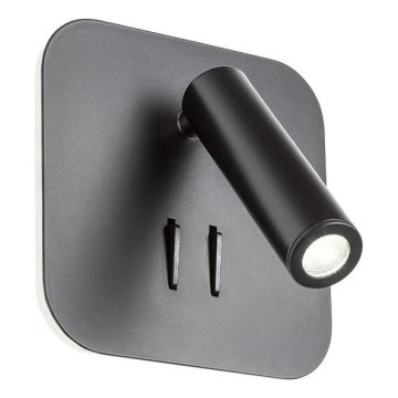 Redo 01-1492 - LED-wandlamp QUDA, 6W LED/230V + 3W LED CRI 90, USB, zwart