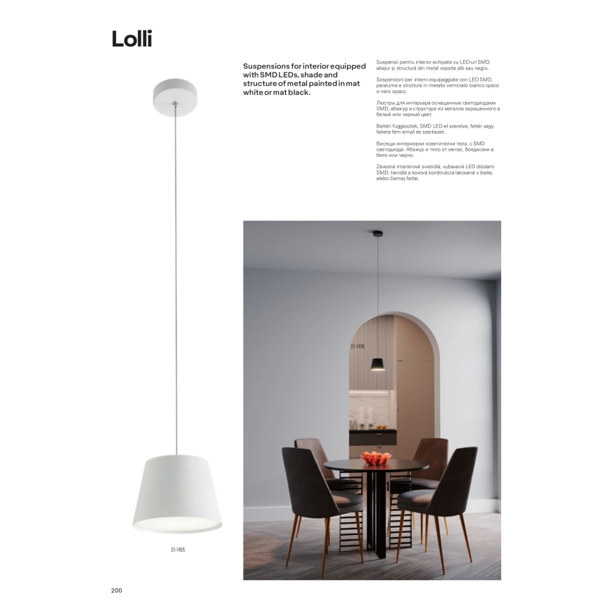 Redo 01-1495 - LED-hanglamp aan kabel LOLLI LED/6W/230V Ø 14 cm wit