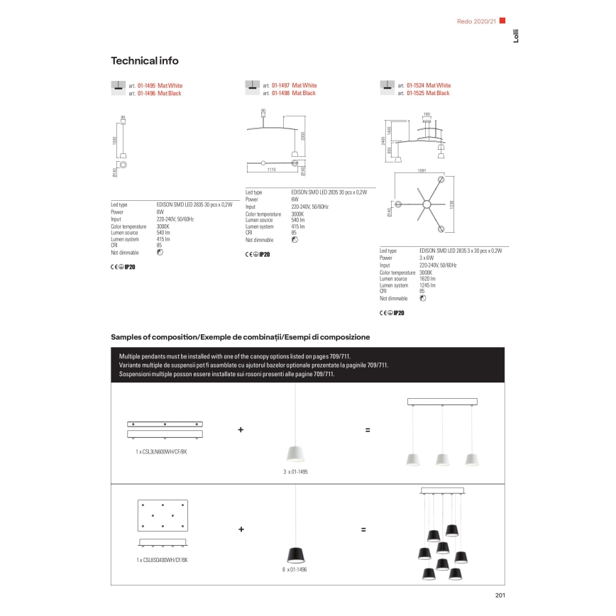 Redo 01-1495 - LED-hanglamp aan kabel LOLLI LED/6W/230V Ø 14 cm wit
