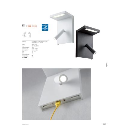 Redo 01-1499 - LED Wandspot AGOS LED/6W/230V + LED/3,2W USB wit
