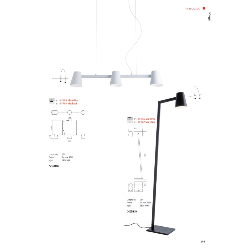 Redo 01-1556 - Staande lamp MINGO 1xE27/42W/230V wit