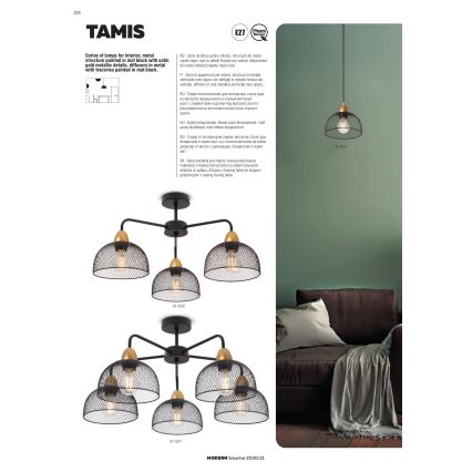 Redo 01-1573 - Hanglamp aan kabel TAMIS 3xE27/42W/230V Ø 59 cm zwart