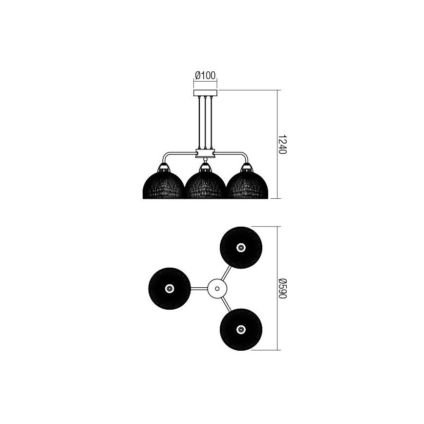 Redo 01-1573 - Hanglamp aan kabel TAMIS 3xE27/42W/230V Ø 59 cm zwart