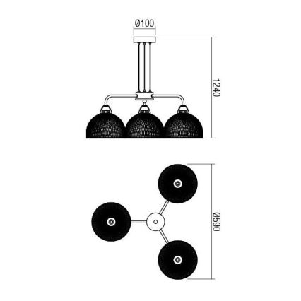 Redo 01-1573 - Suspension sur câble TAMIS 3xE27/42W/230V Ø 59 cm noire