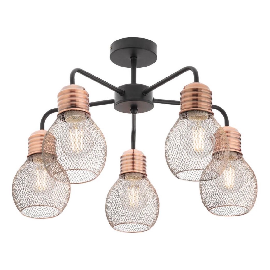 Redo 01-1577 - Hanglamp EDISON met stang 5xE27/42W/230V Ø 53 cm zwart/koper