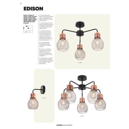 Redo 01-1577 - Hanglamp EDISON met stang 5xE27/42W/230V Ø 53 cm zwart/koper