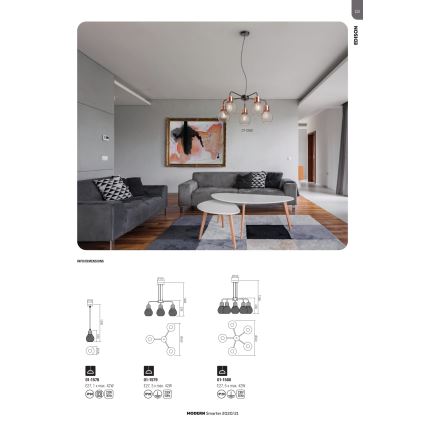 Redo 01-1579 - EDISON hanglamp aan kabel 3xE27/42W/230V Ø 53 cm zwart/koper