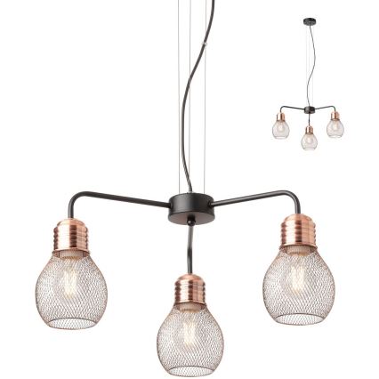 Redo 01-1579 - EDISON hanglamp aan kabel 3xE27/42W/230V Ø 53 cm zwart/koper