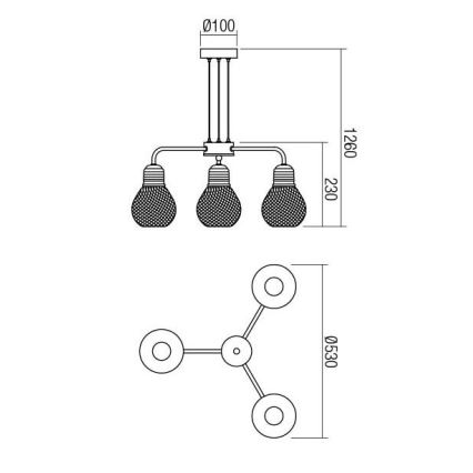 Redo 01-1579 - Suspension sur câble EDISON 3xE27/42W/230V Ø 53 cm noir/cuivré