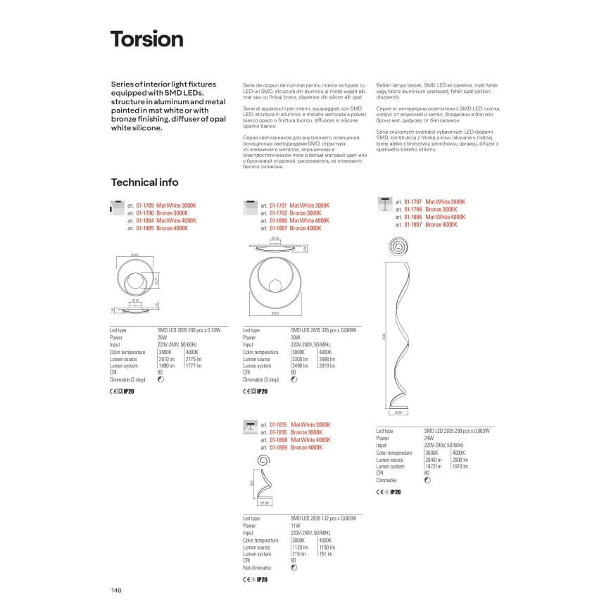 Redo 01-1798 - Dimbare LED-vloerlamp TORSION LED/24W/230V 3000K bronskleurig