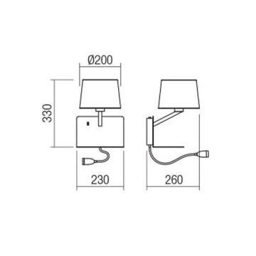 Redo 01-1808 - LED Wandlamp TOMO 1xE27/42W/230V+1xLED/3W