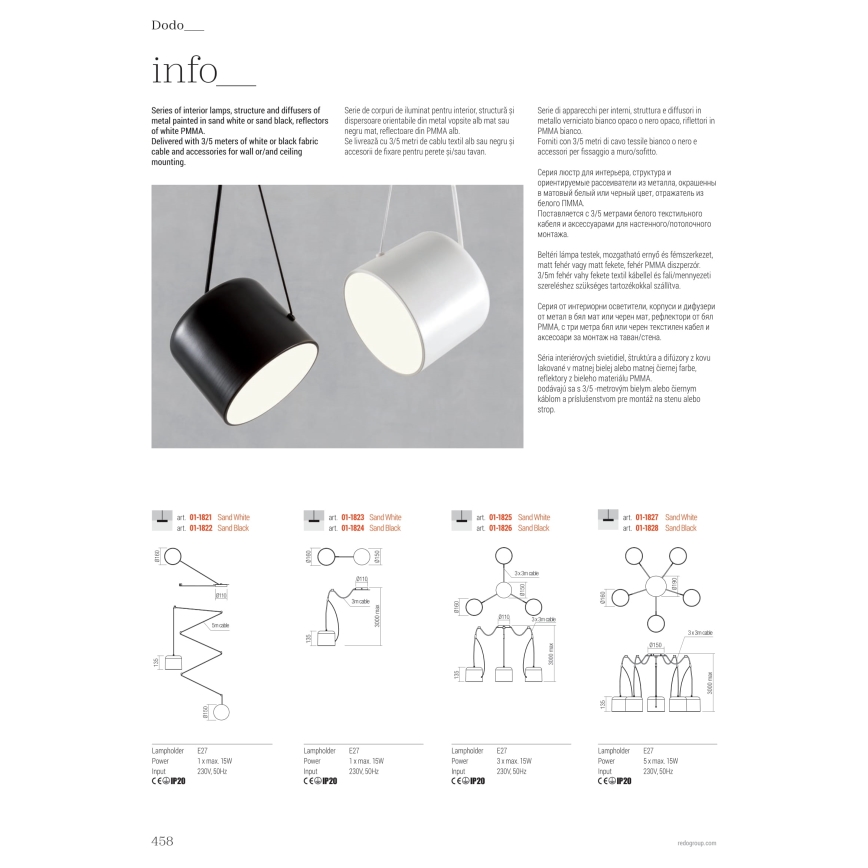 Redo 01-1827 - Hanglamp aan een koord DODO 5xE27/15W/230V spin wit