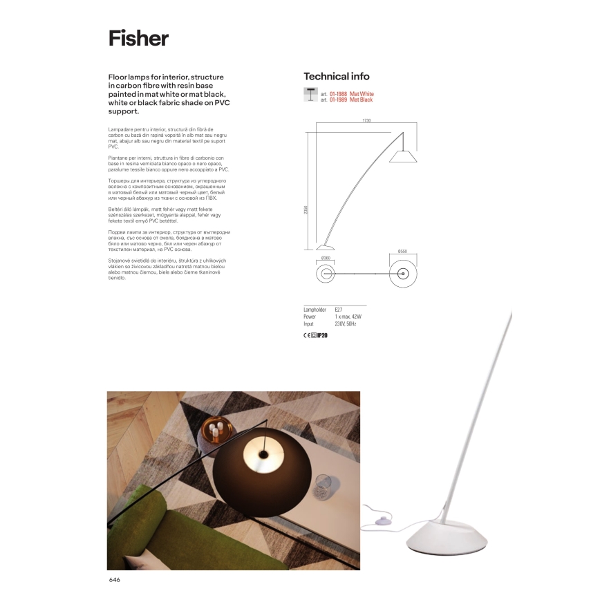 Redo 01-1988 - Staande lamp FISHER 1xE27/42W/230V wit