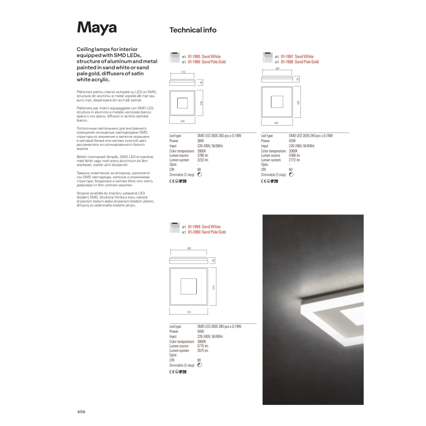 Redo 01-2000 - Plafonnier LED dimmable MAYA LED/55W/230V 51x51 cm doré