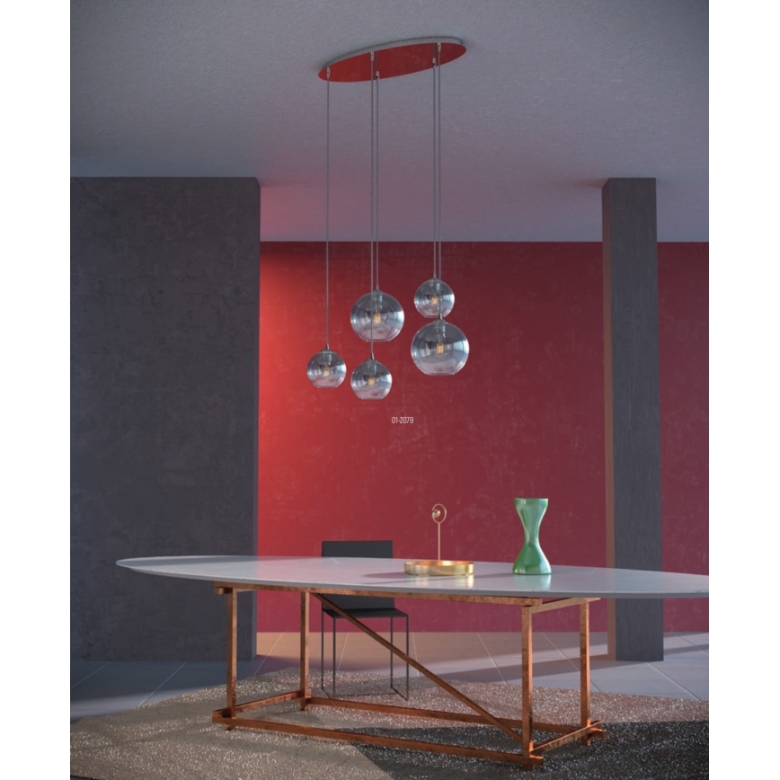Redo 01-2079 - Hanglamp aan een koord BOWL 5xE27/42W/230V gerookt