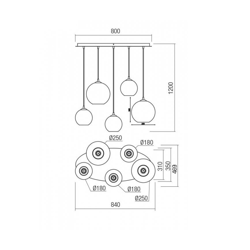 Redo 01-2079 - Hanglamp aan een koord BOWL 5xE27/42W/230V gerookt