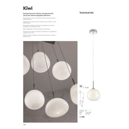 Redo 01-2081 - Pendellamp met kabel KIWI 1xG9/40W/230V Ø 12 cm glanzend chroom/wit