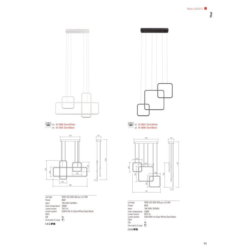 Redo 01-2099 - THAI LED dimbare hanglamp aan kabel LED/86W/230V wit