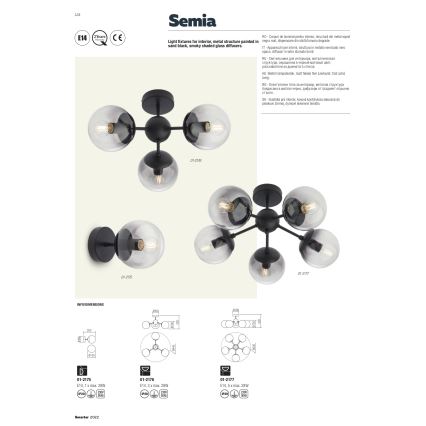 Redo 01-2175 - Wandlamp SEMIA 1xE14/28W/230V zwart/rookglas