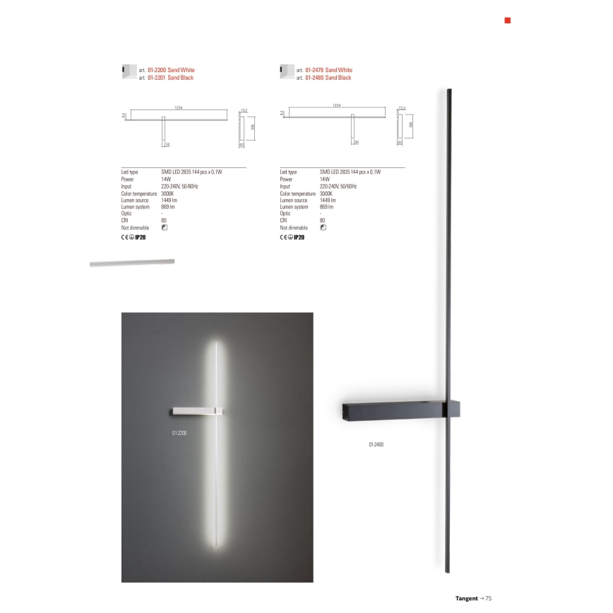 Redo 01-2200 - LED-wandlamp TANGENT LED/14W/230V wit