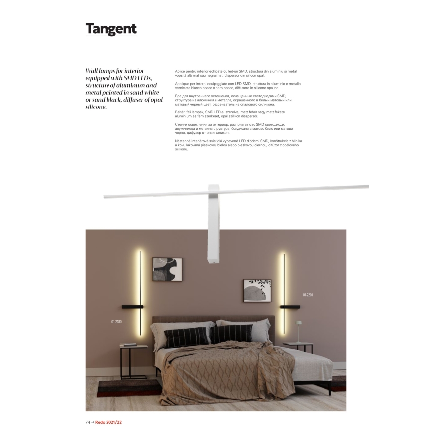 Redo 01-2201 - LED wandlamp TANGENT LED/14W/230V 3000K 125,4 cm zwart