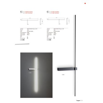 Redo 01-2201 - LED wandlamp TANGENT LED/14W/230V 3000K 125,4 cm zwart