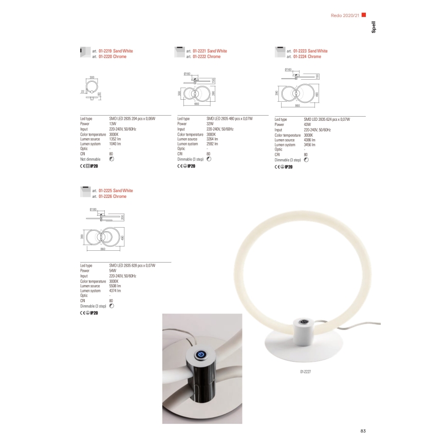 Redo 01-2221 - Plafonnier LED dimmable SPELL LED/32W/230V blanc