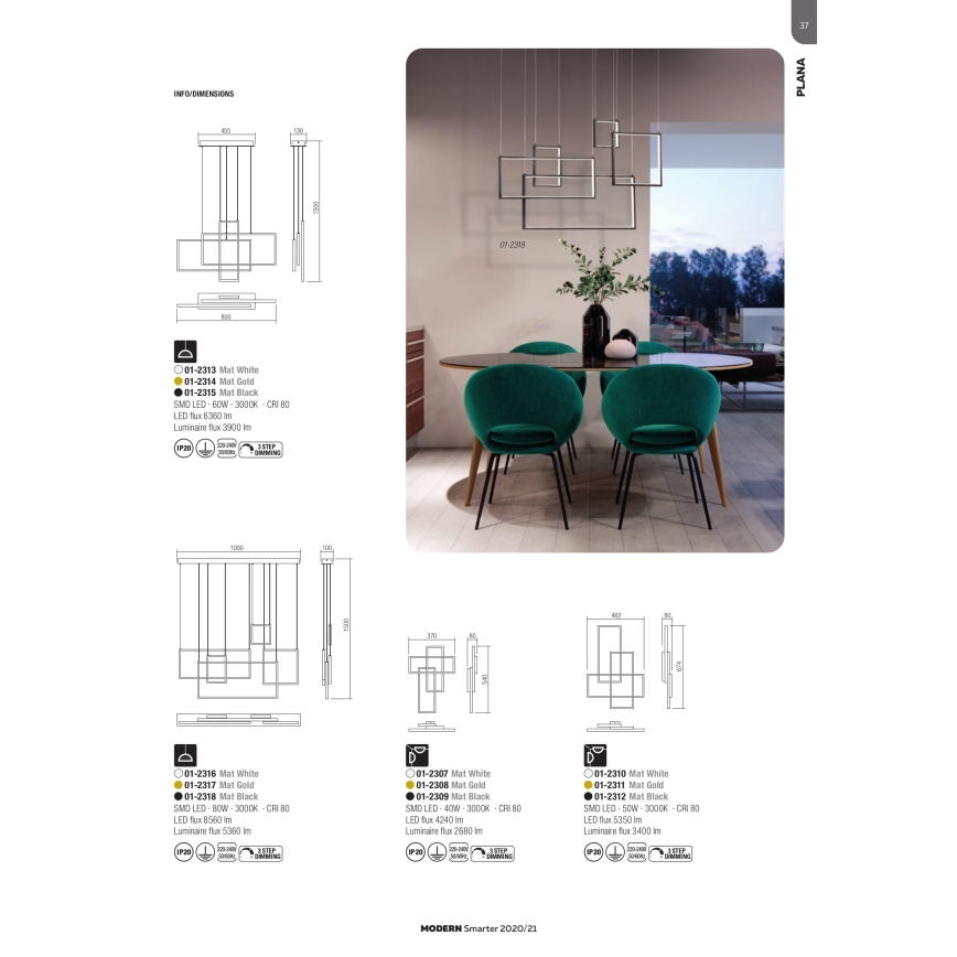 Redo 01-2318 - Dimbare LED hanglamp aan een koord PLANA LED/80W/230V zwart