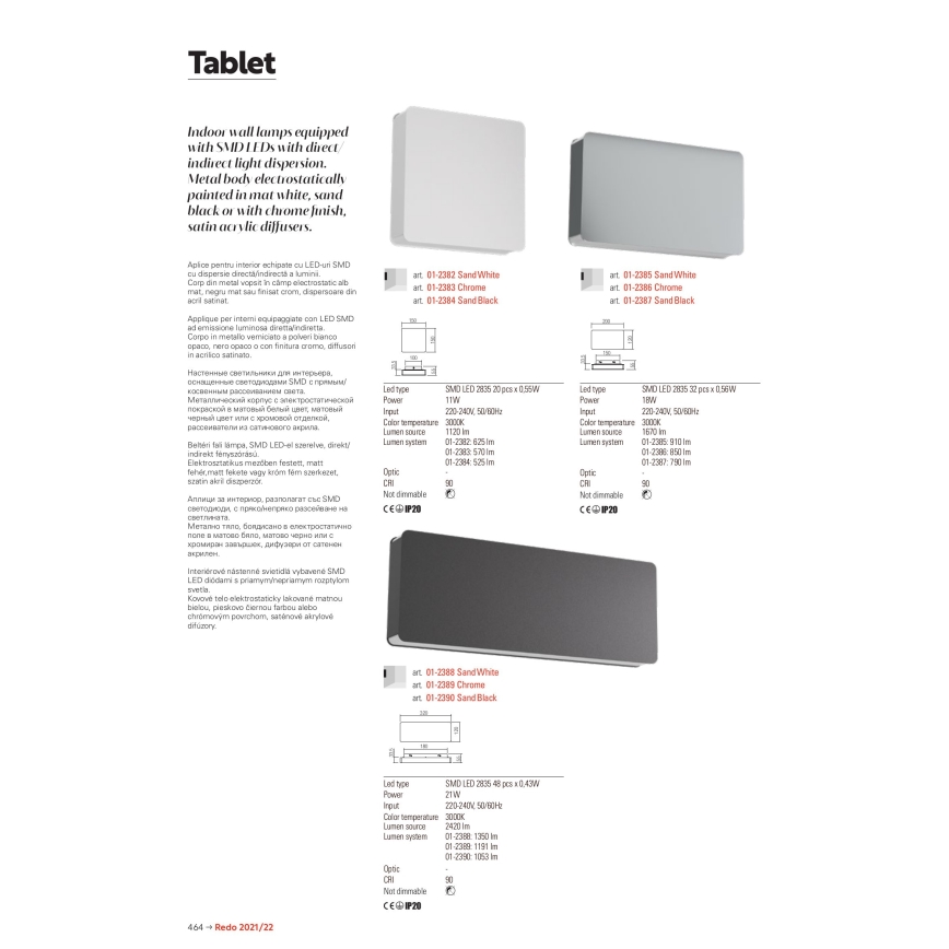 Redo 01-2384 - LED-wandlamp TABLET LED/11W/230V 3000K CRI 90 zwart