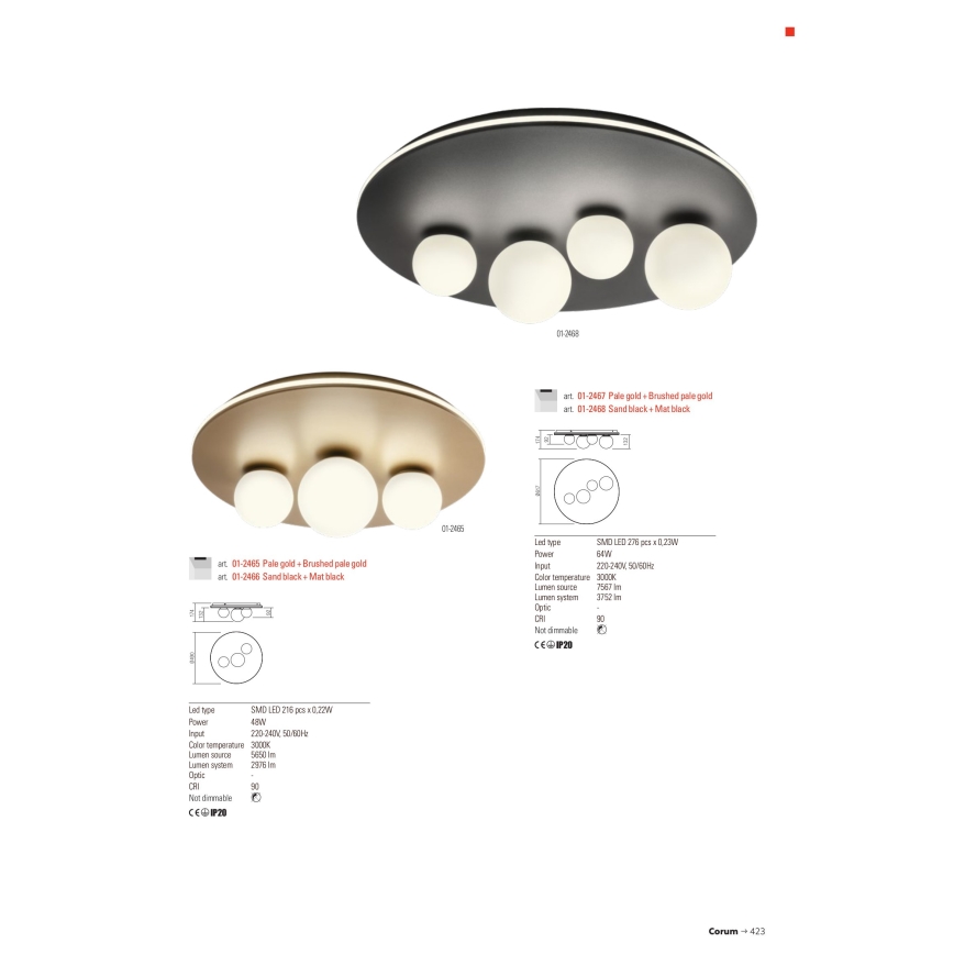 Redo 01-2466 - Plafonnier LED CORUM LED/48W/230V 3000K IRC 90 noir