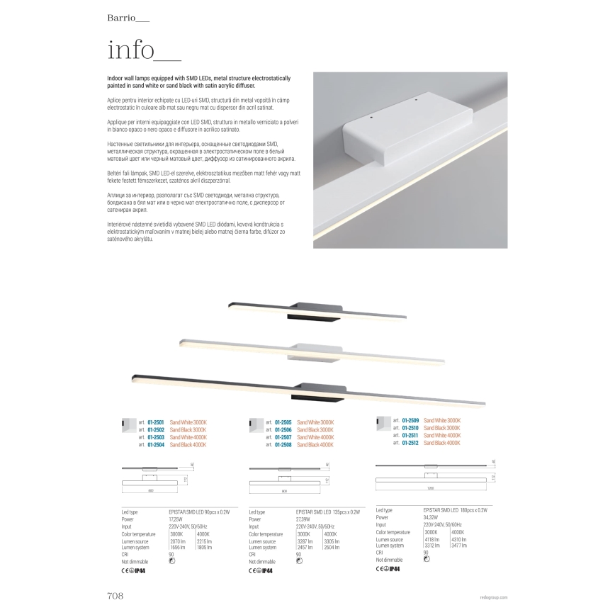 Redo 01-2508 - Éclairage de miroir salle de bain BARRIO LED/27,39W/230V 90 cm CRI 90 IP44 noir