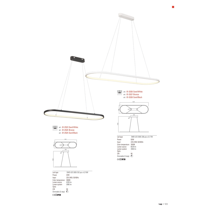 Redo 01-2523 - Dimbare LED hanglamp aan een koord LAP LED/32W/230V CRI 90 wit