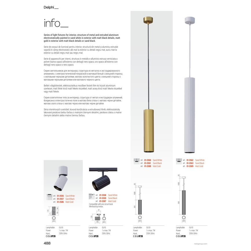 Redo 01-2585 - Spotlamp DELPHI 1xGU10/7W/230V Ø 7 cm goudkleurig