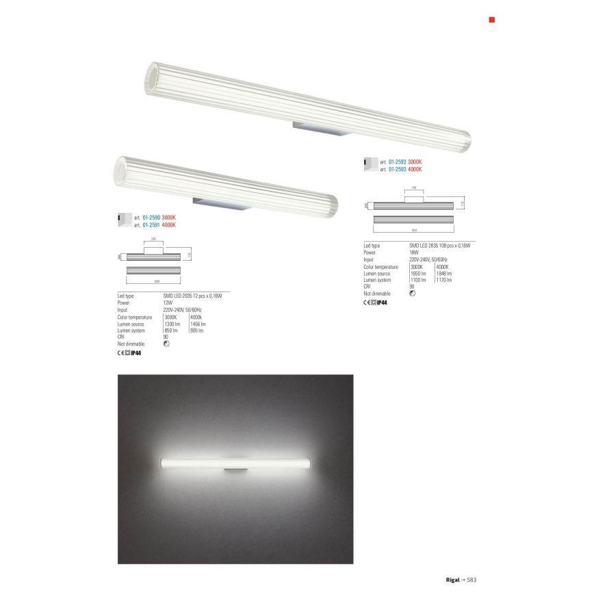 Redo 01-2593 - LED-badkamerspiegelverlichting RIGAL LED/18W/230V 4000K 91 cm CRI 90 IP44 glanzend chroom/wit