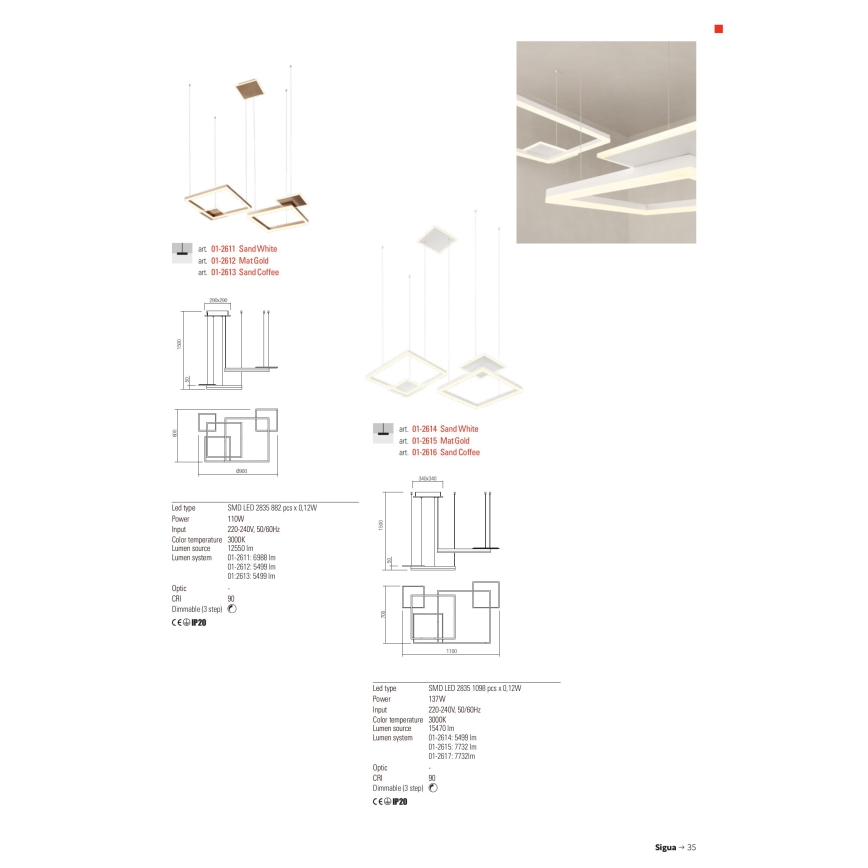 Redo 01-2614 - Dimbare LED-hanglamp aan kabel SIGUA LED/137W/230V CRI 90 wit