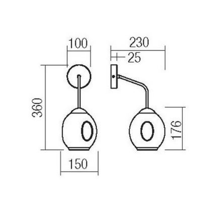 Redo 01-2618 - Wandlamp PIERCE 1xE27/42W/230V zwart/gerookt