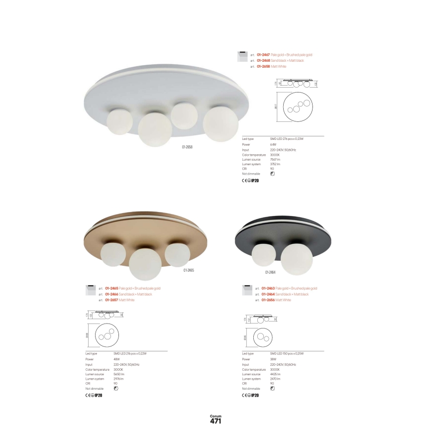 Redo 01-2657 - Plafonnier LED CORUM, 48 W, 230 V, 3000 K, IRC 90, blanc