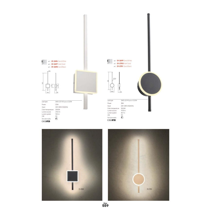 Redo 01-2697 - LED-wandlamp DIAZ LED/20W/230V CRI 90 goud