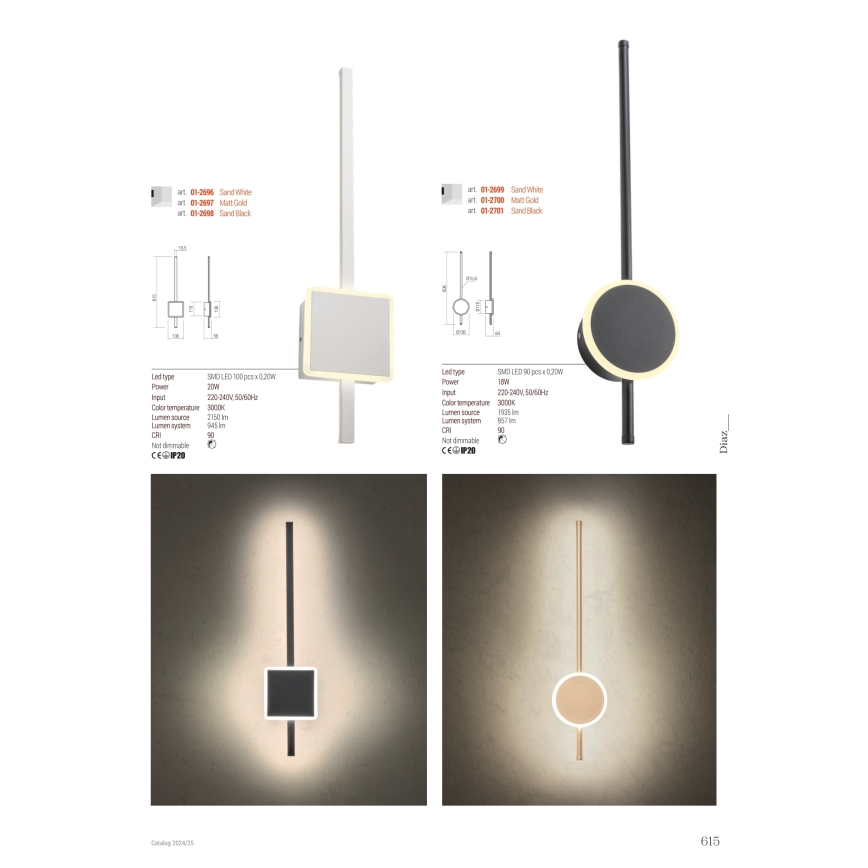 Redo 01-2699 - LED wand verlichting DIAZ LED/18W/230V CRI 90 wit