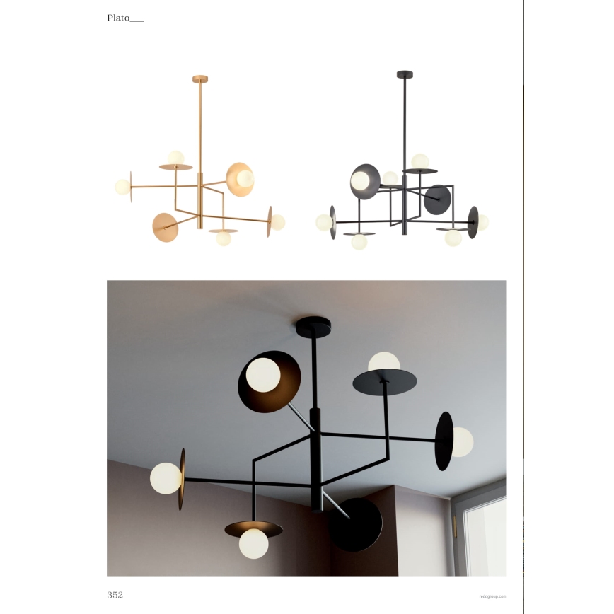 Redo 01-2733 - Hanglamp met vaste pendel PLATO 6xG9/10W/230V goud