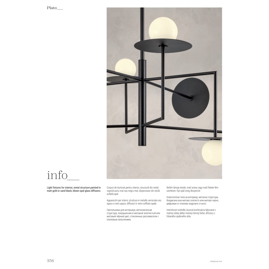 Redo 01-2733 - Hanglamp met vaste pendel PLATO 6xG9/10W/230V goud