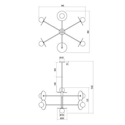 Redo 01-2733 - Hanglamp met vaste pendel PLATO 6xG9/10W/230V goud
