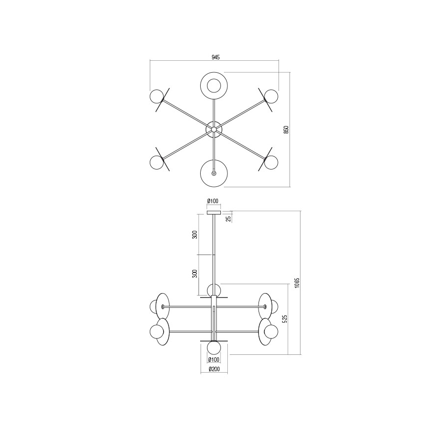 Redo 01-2733 - Hanglamp met vaste pendel PLATO 6xG9/10W/230V goud