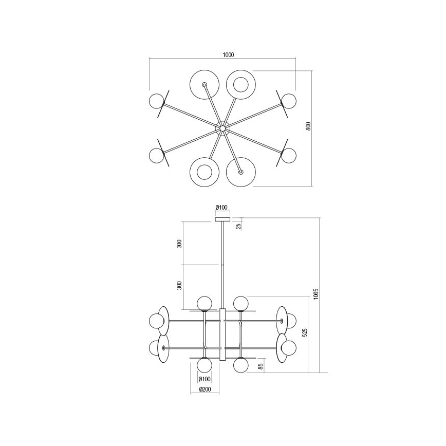Redo 01-2735 - Lustre sur tige PLATO 8xG9/10W/230V doré