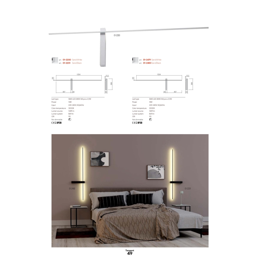 Redo 01-2744 - LED-wandlamp TANGENT LED/13W/230V CRI 90 wit