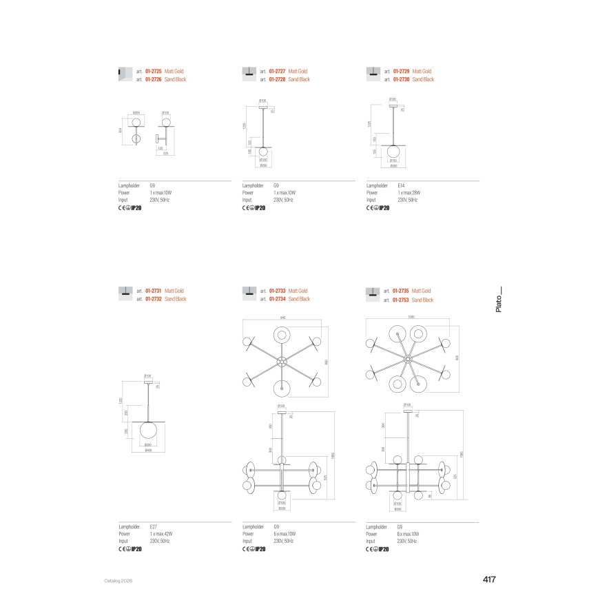 Redo 01-2753 - Kroonluchter aan stang PLATO 8xG9/10W/230V zwart