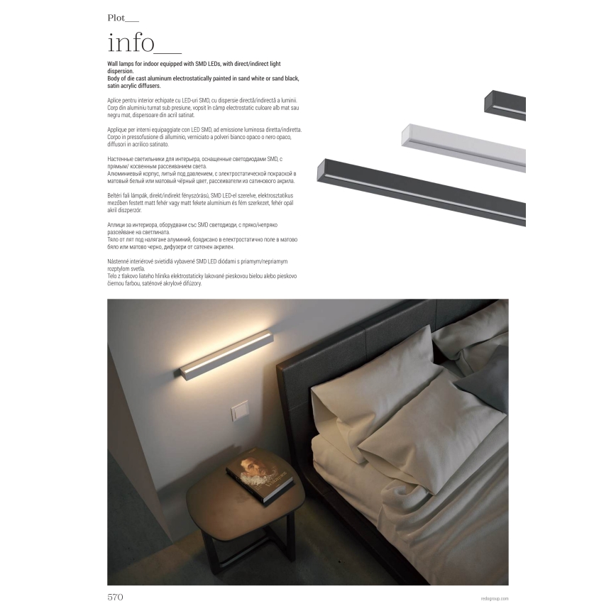 Redo 01-2764 - LED-wandarmatuur PLOT LED/31W/230V 90 cm wit