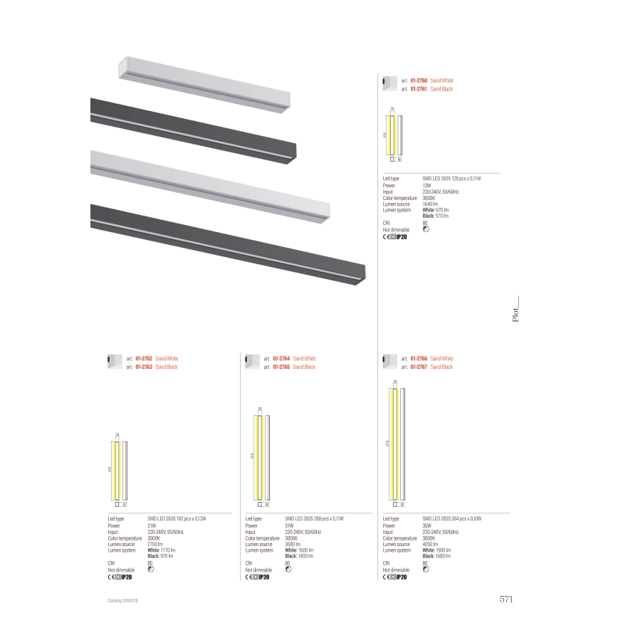 Redo 01-2764 - LED-wandarmatuur PLOT LED/31W/230V 90 cm wit