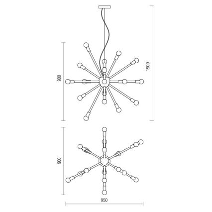 Redo 01-2935 - Kroonluchter aan kabel STELLAR 18xE14/25W/230V goudkleurig