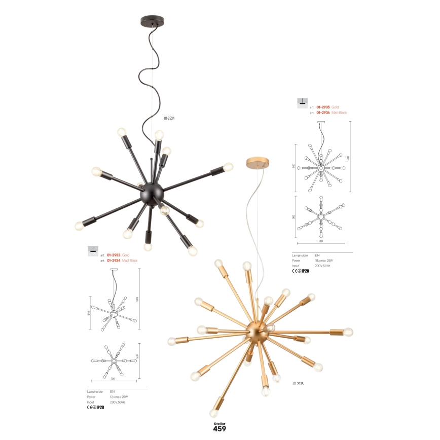 Redo 01-2935 - Lustre sur câble STELLAR 18xE14/25W/230V doré